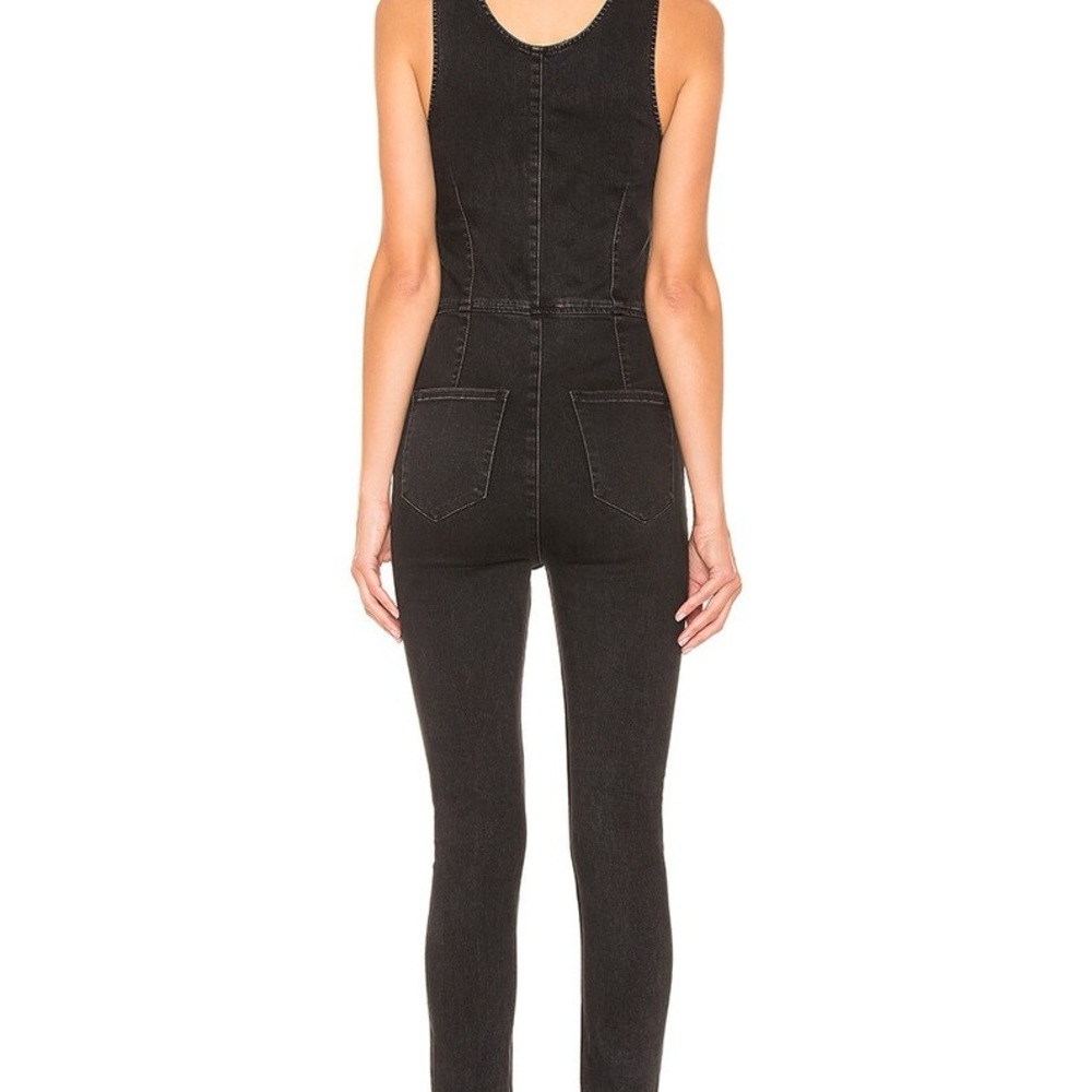Free People Scarlet Black Denim Jumpsuit Women’s Size 2 Stretch Skinny Ankle Zip - Picture 2 of 12